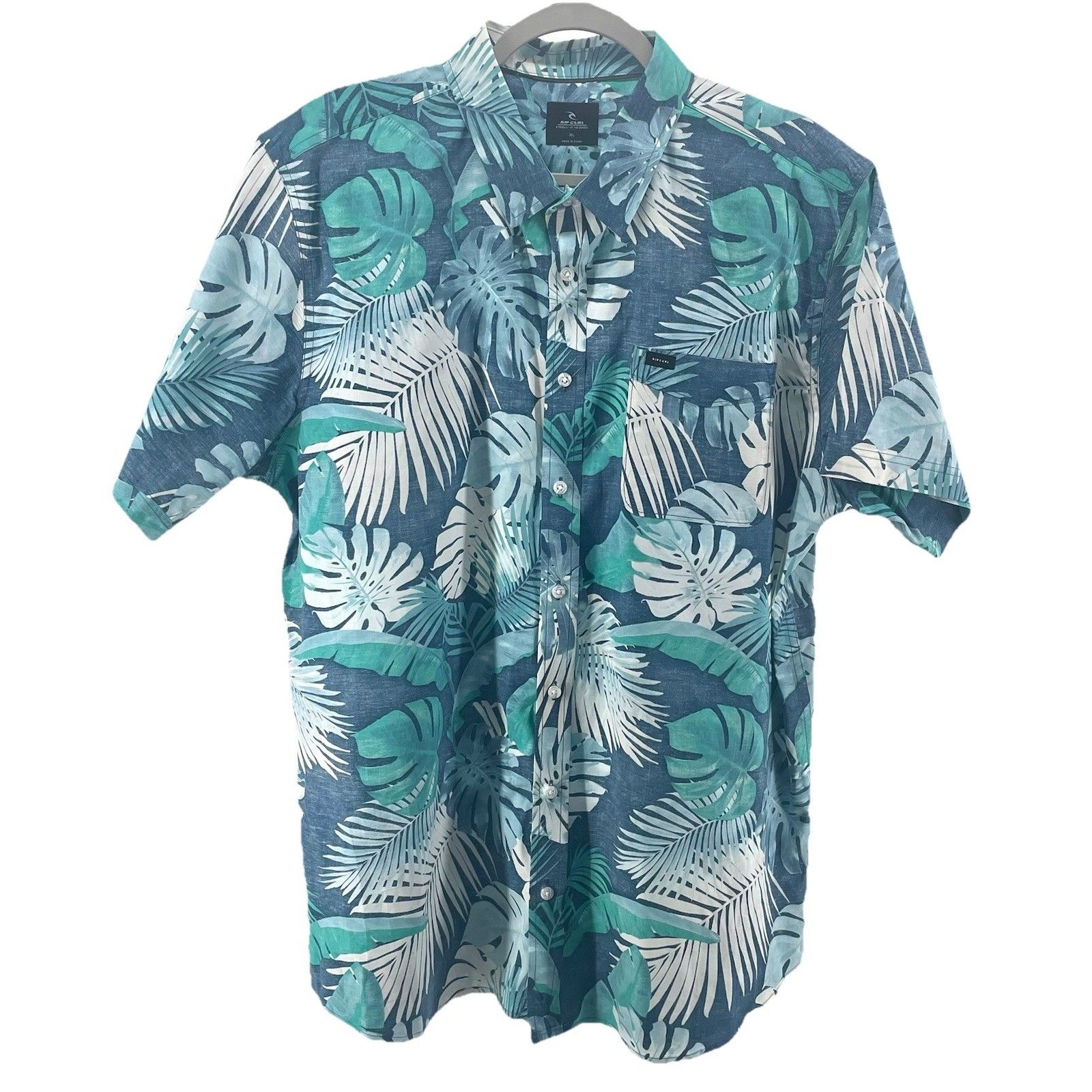 Rip Curl Mens Xl Tropical Button Up Shirt Green Palm Leaf Vacation Cruise Resort